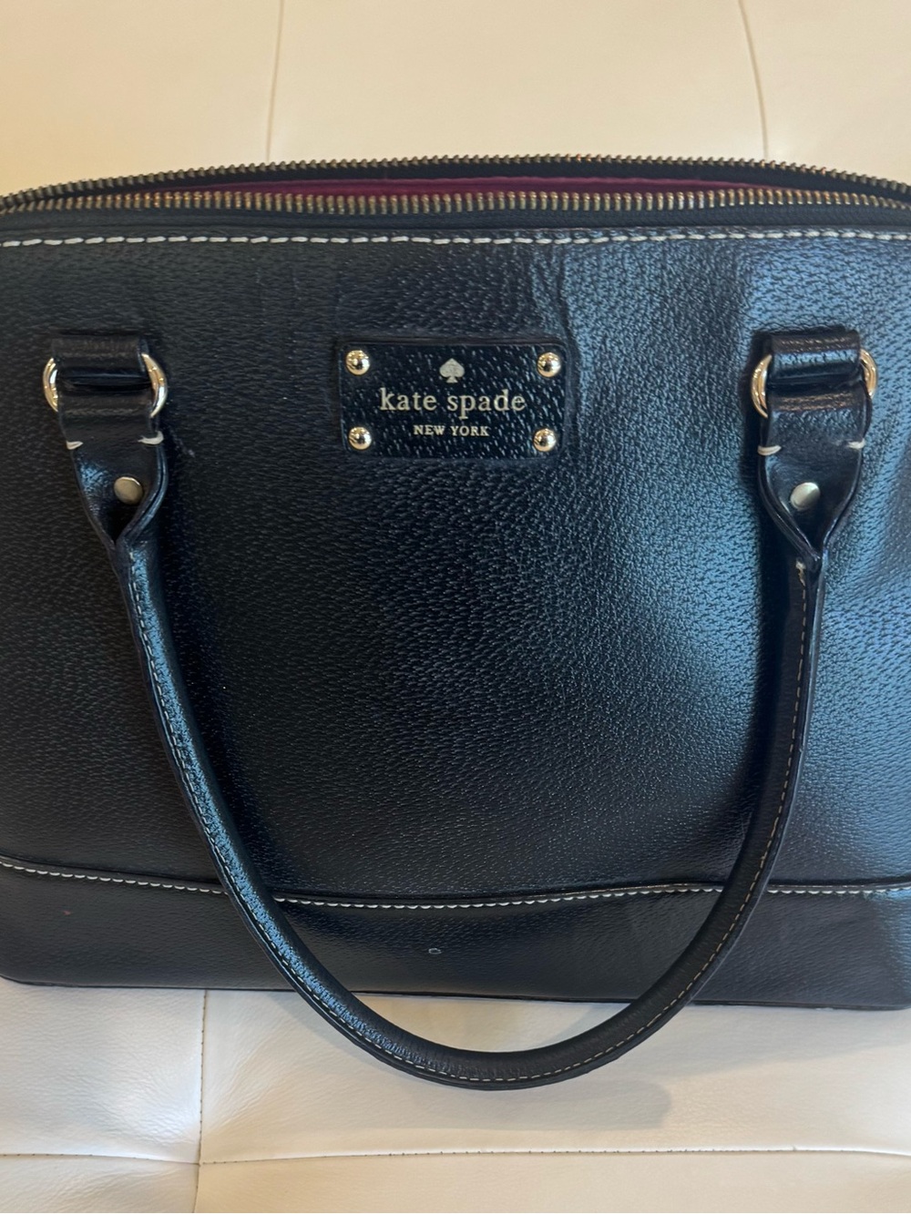 kate spade Black Pebbled Leather Tote with Gold Hardware